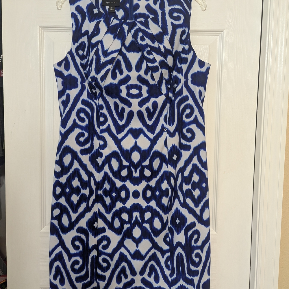 White With Blue Pattern Dress